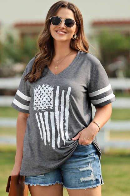 US Flag Graphic V-Neck Tee Plus Size