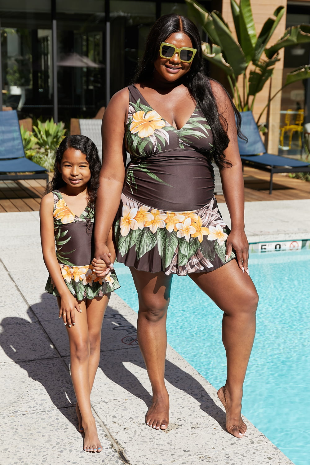 Clear Waters Swim Dress in Aloha Brown Marina West Swim