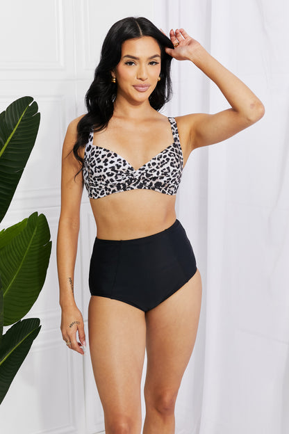 Take A Dip Twist High-Rise Bikini in Leopard Marina West Swim Full Size