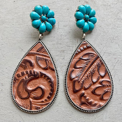 Turquoise Flower Teardrop Earrings