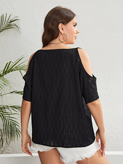 Boat Neck Cold-Shoulder Blouse Plus Size