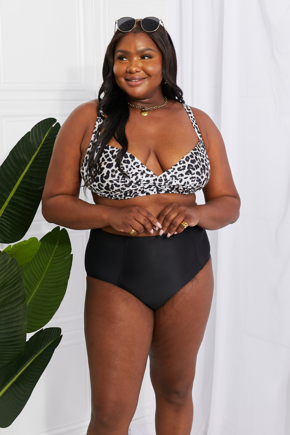 Take A Dip Twist High-Rise Bikini in Leopard Marina West Swim Full Size