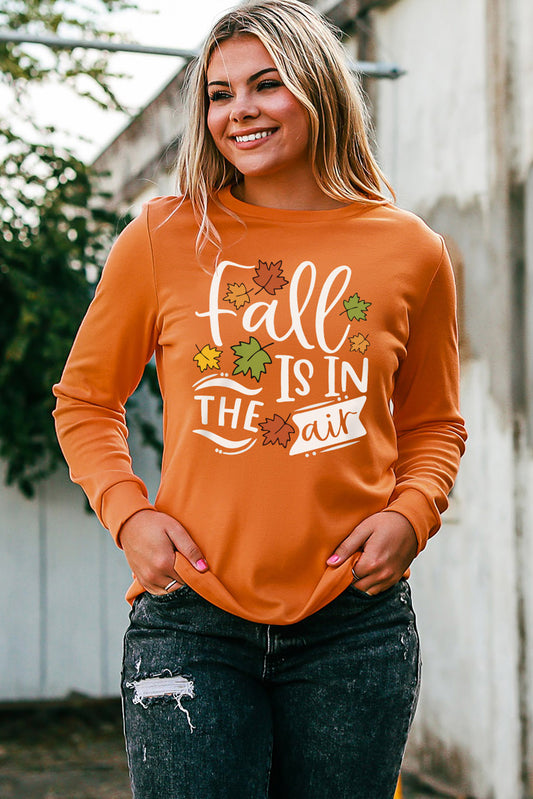 Round Neck Long Sleeve FALL IS IN THE AIR Graphic Shirt