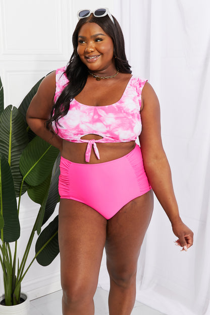 Marina West Swim Sanibel Crop Swim Top and Ruched Bottoms Set in Pink Full Size