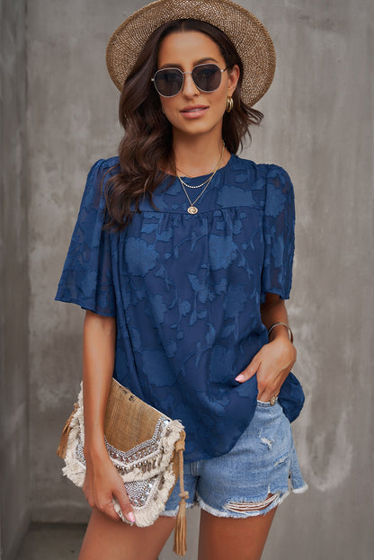 Round Neck Puff Sleeve Blouse