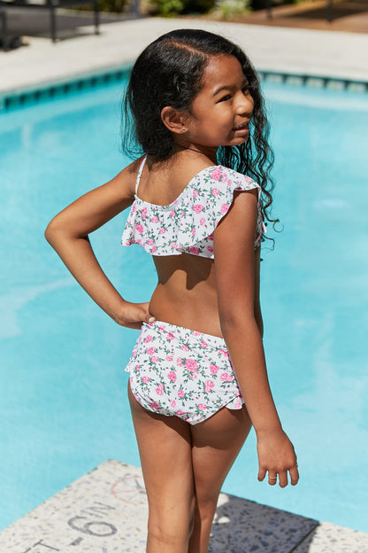 Float On Ruffle Two-Piece Swim Set in Roses Off-White Marina West Swim