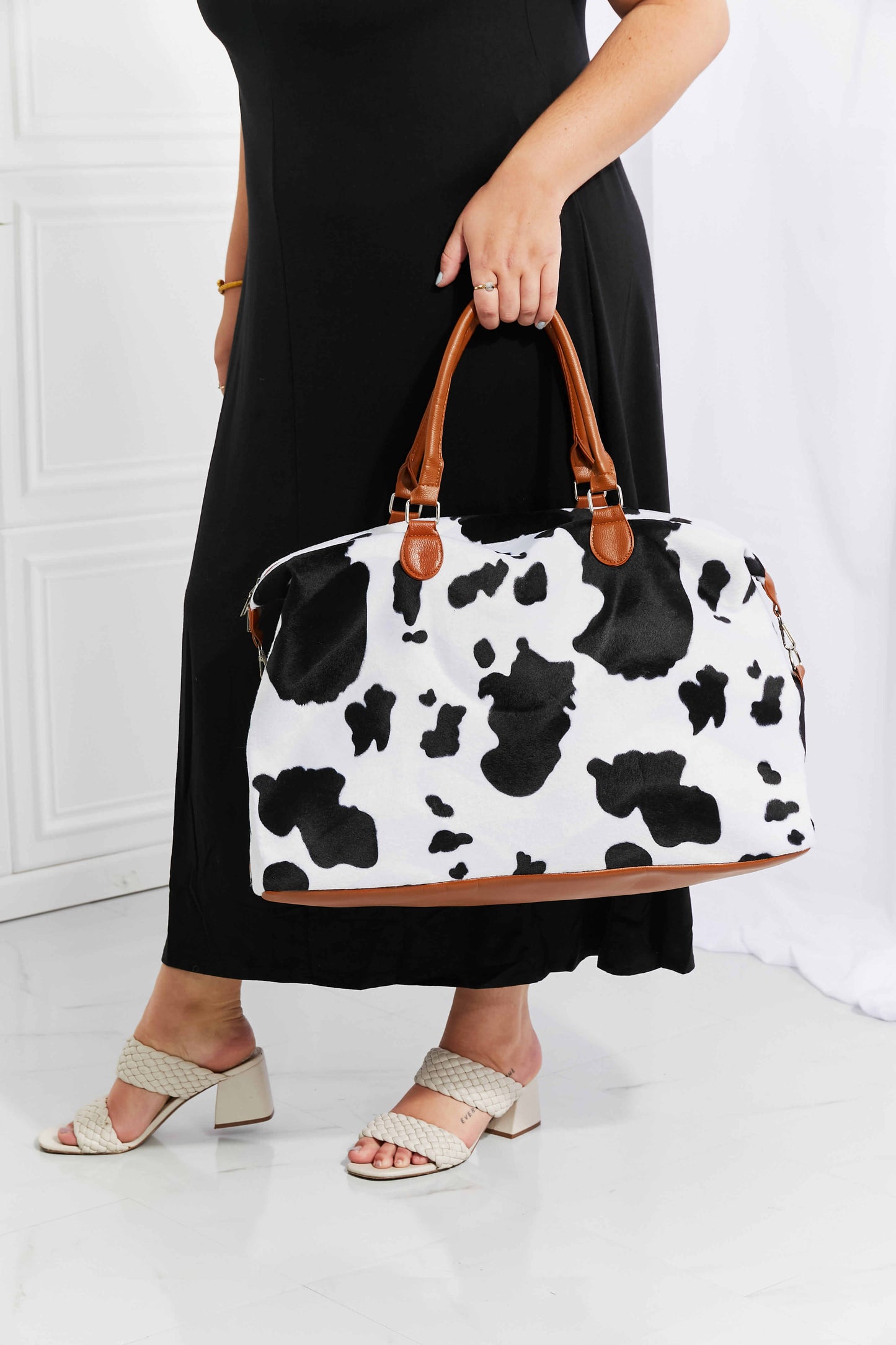 Cow Print Plush Weekender Bag