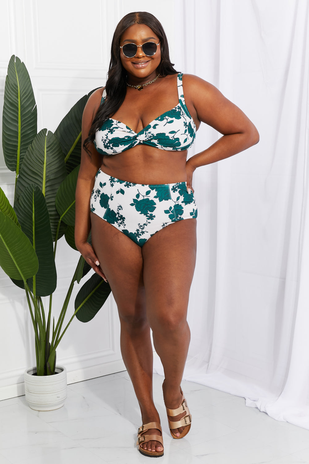 Take A Dip Twist High-Rise Bikini in Forest Marina West Swim Full Size