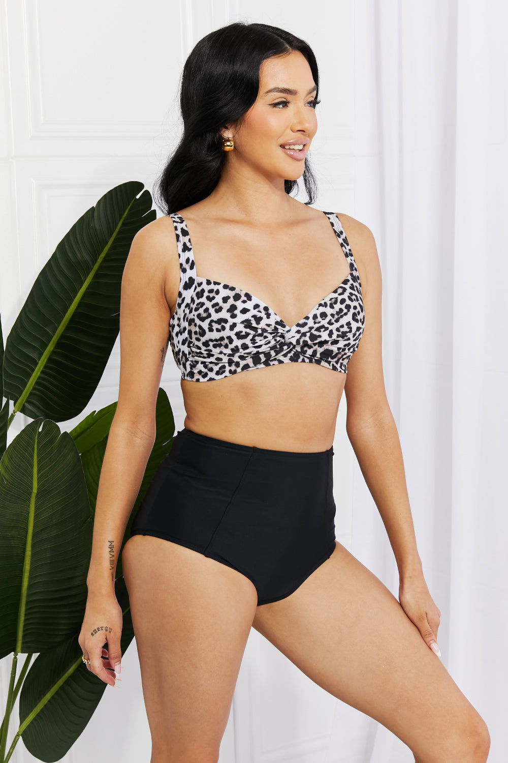 Take A Dip Twist High-Rise Bikini in Leopard Marina West Swim Full Size