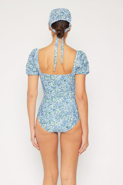 Salty Air Puff Sleeve One-Piece in Blue Marina West Swim Full Size