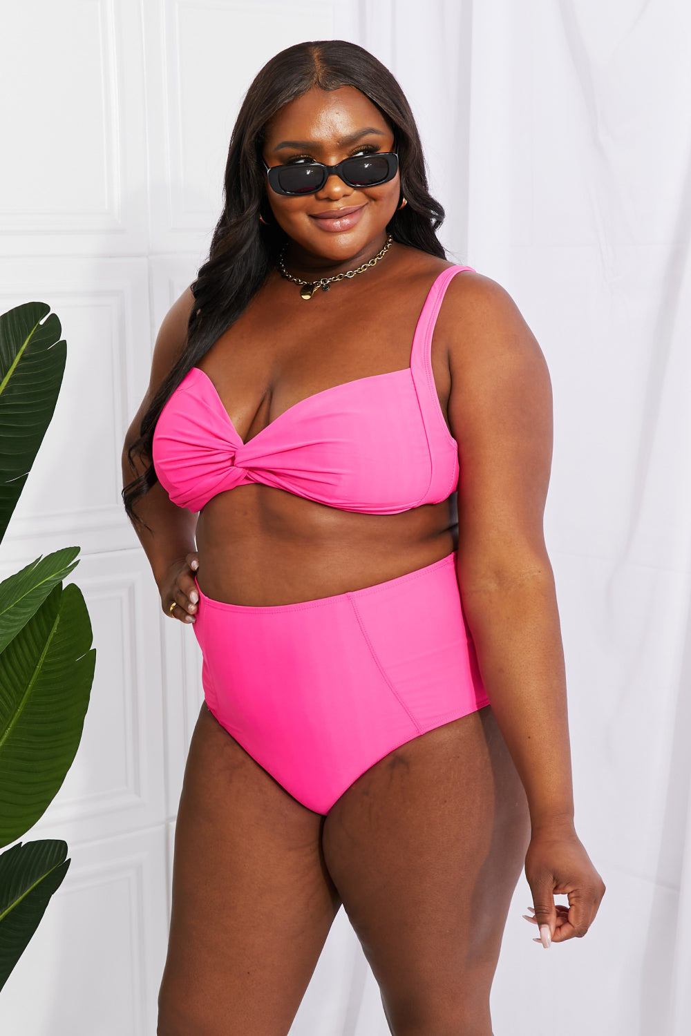 Take A Dip Twist High-Rise Bikini in Pink Marina West Swim Full Size