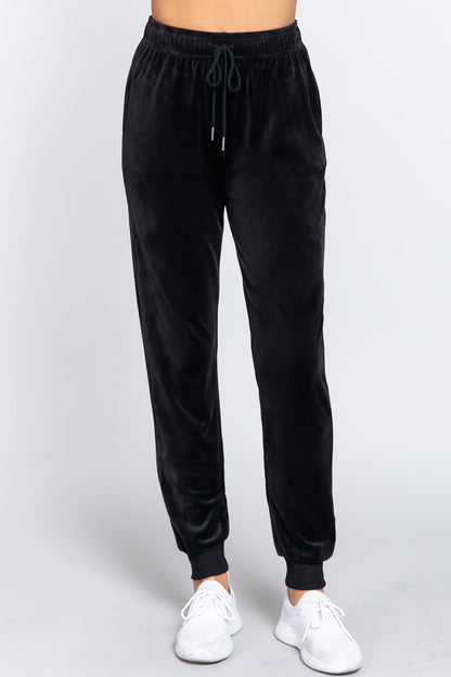 Waist Elastic Velour Long Jogger Pants