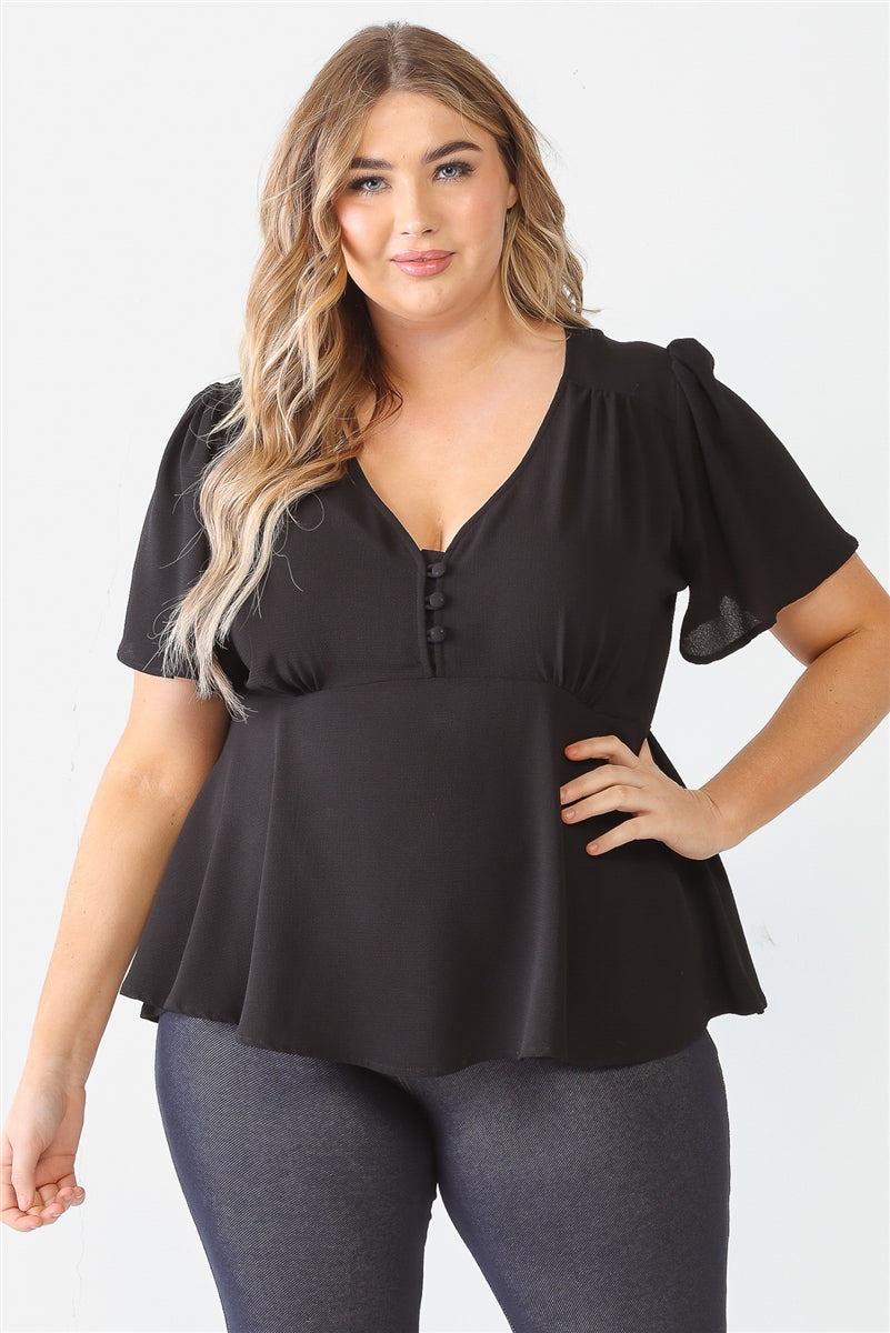 Tie Detail Flare Top Plus Size