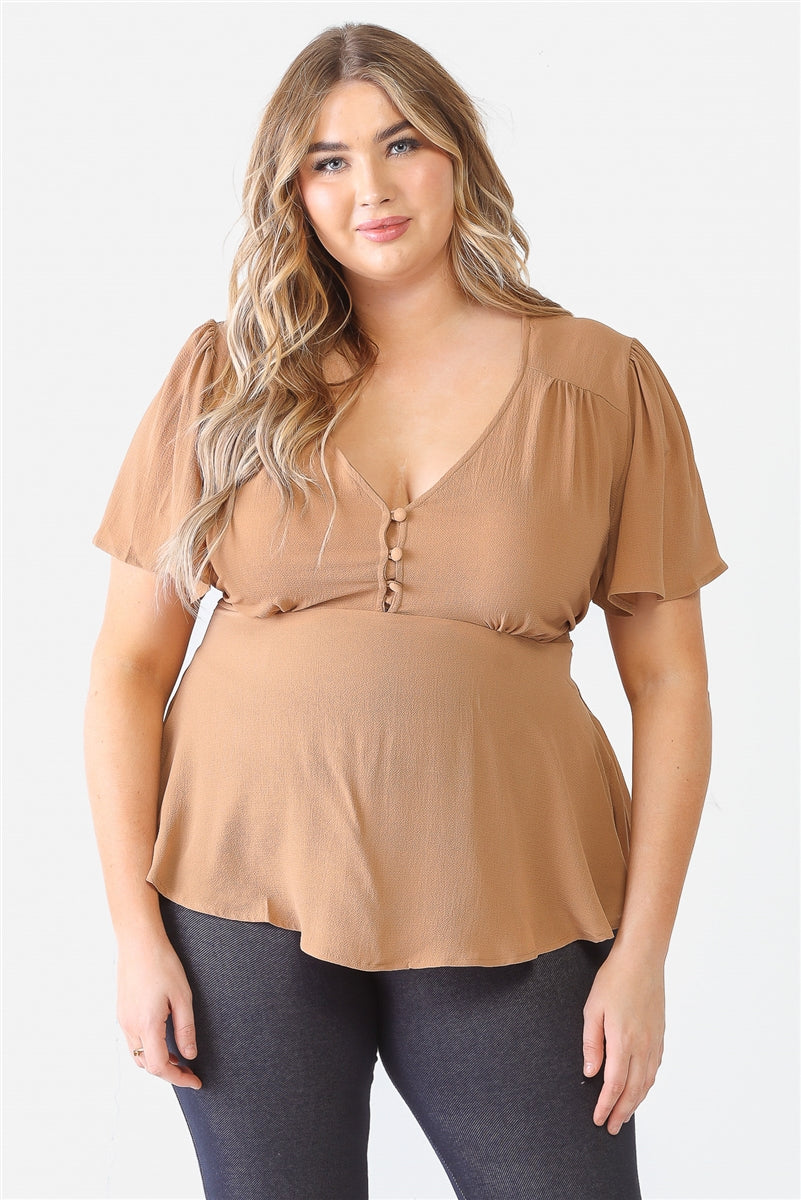 Tie Detail Flare Top Plus Size