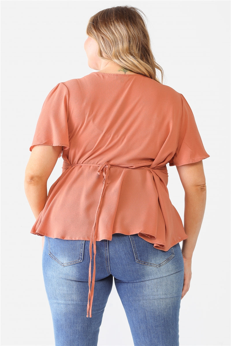 Tie Detail Flare Top Plus Size