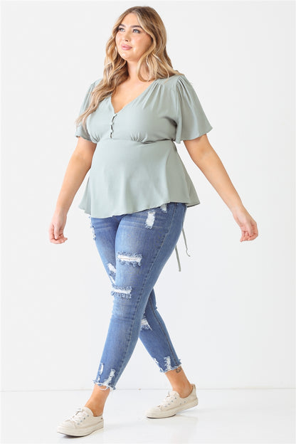 Tie Detail Flare Top Plus Size