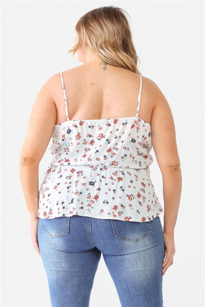 Floral Sleeveless Wrap Neck Flare Hem Top Plus Size