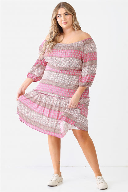 Textured Ruffle Flare Hem Mini Dress Plus Size