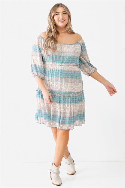 Textured Ruffle Flare Hem Mini Dress Plus Size