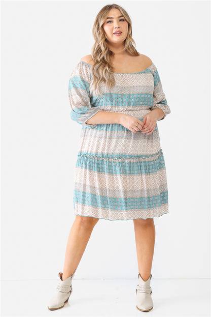 Textured Ruffle Flare Hem Mini Dress Plus Size