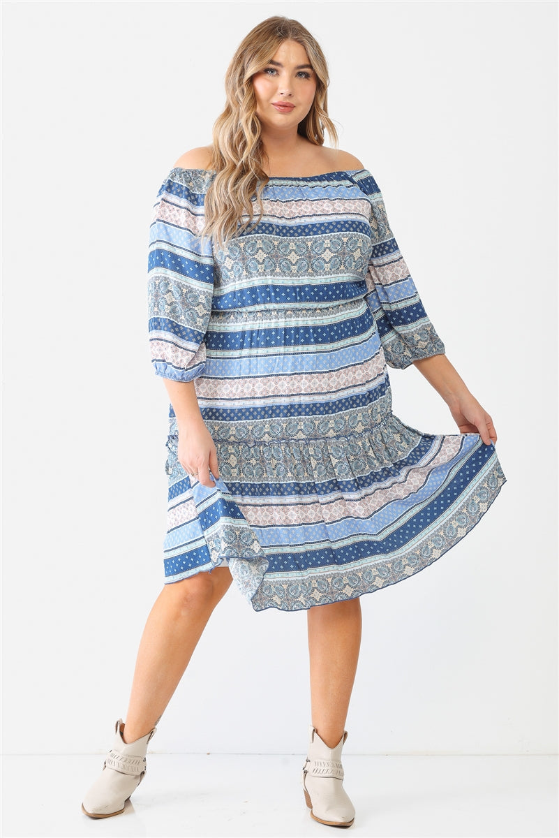 Textured Ruffle Flare Hem Mini Dress Plus Size