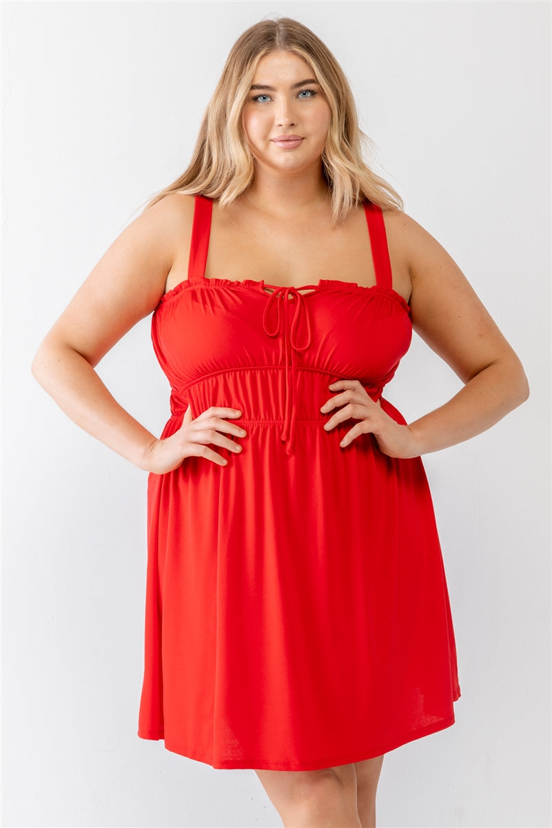 Red Woven Ruffle Sleeveless Mini Dress Plus Size