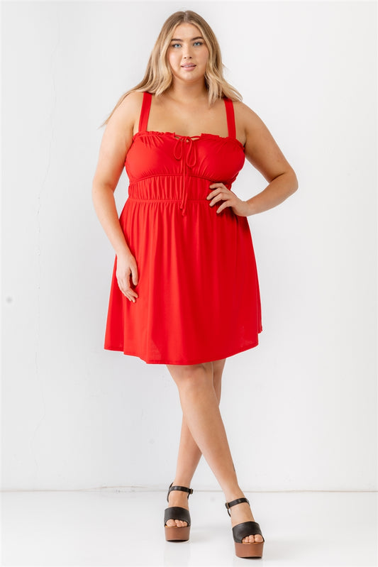 Red Woven Ruffle Sleeveless Mini Dress Plus Size