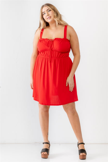 Red Woven Ruffle Sleeveless Mini Dress Plus Size