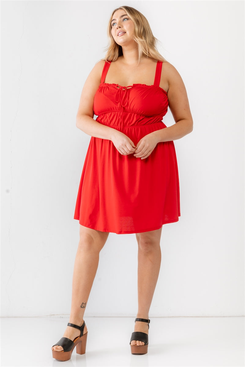 Red Woven Ruffle Sleeveless Mini Dress Plus Size