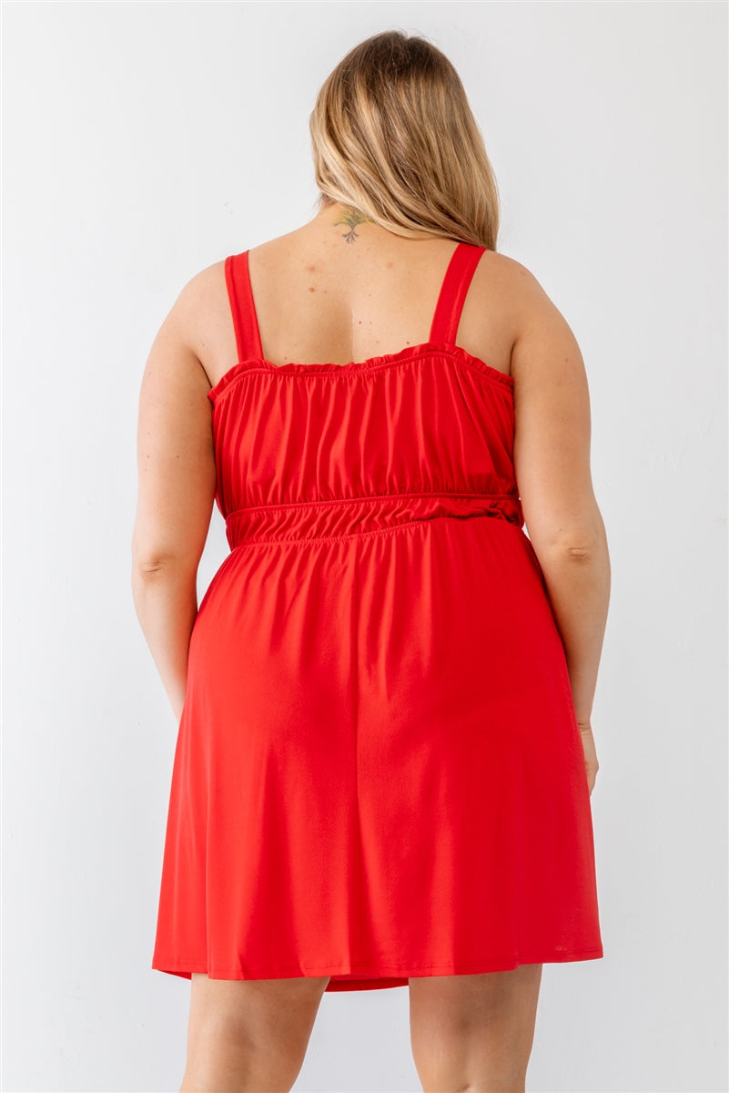 Red Woven Ruffle Sleeveless Mini Dress Plus Size