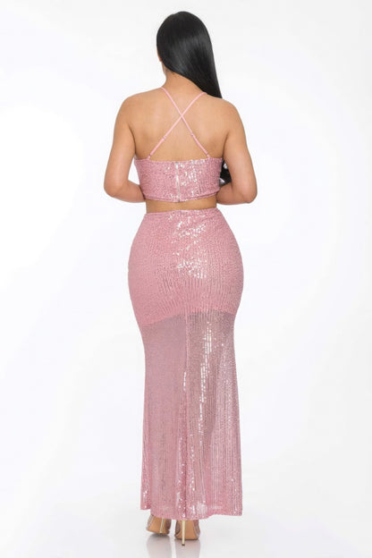 Sexy Back Sequin Maxi Dress