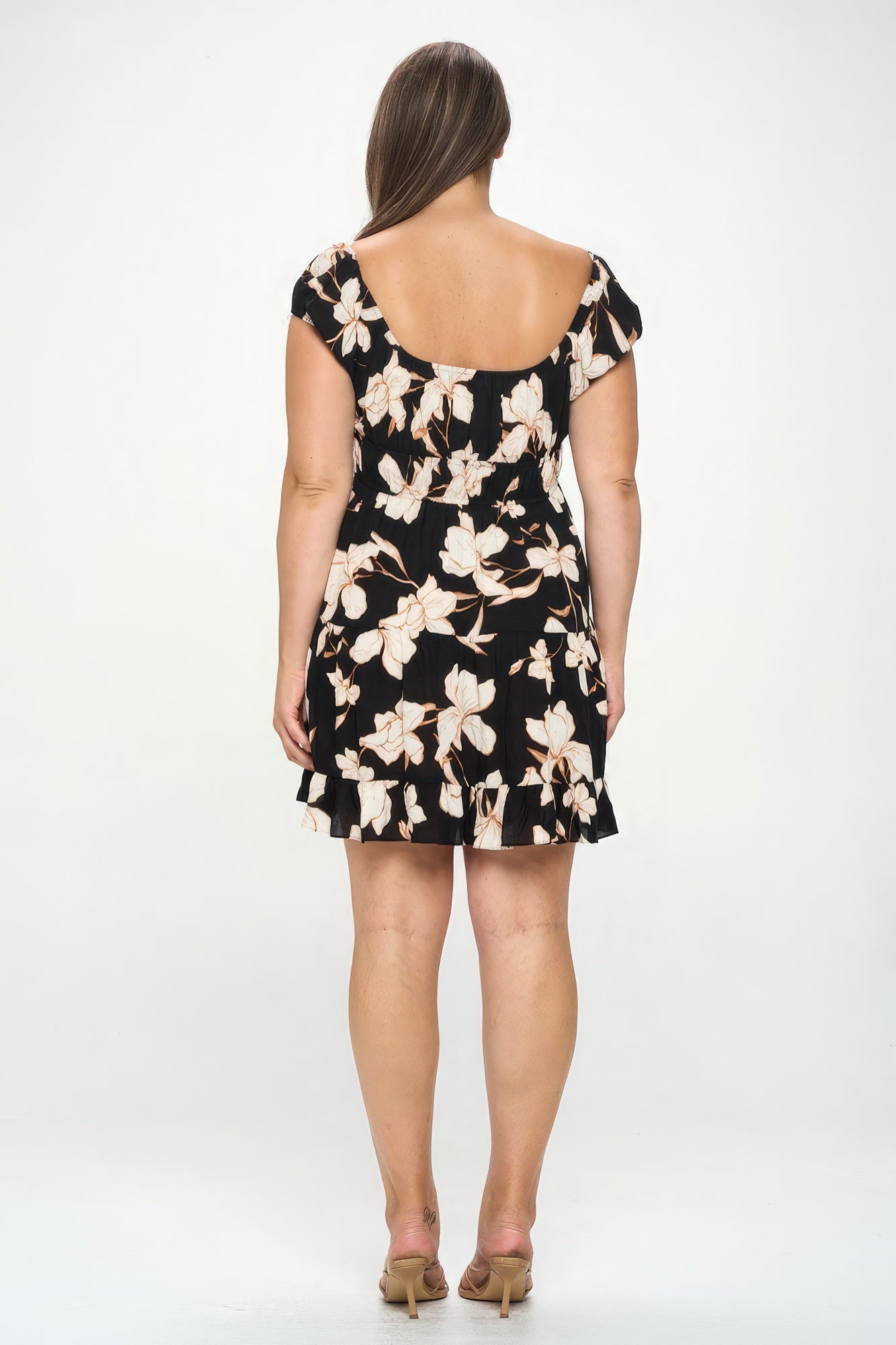 Big Floral Front Tie Ruffle Mini Dress Plus Size