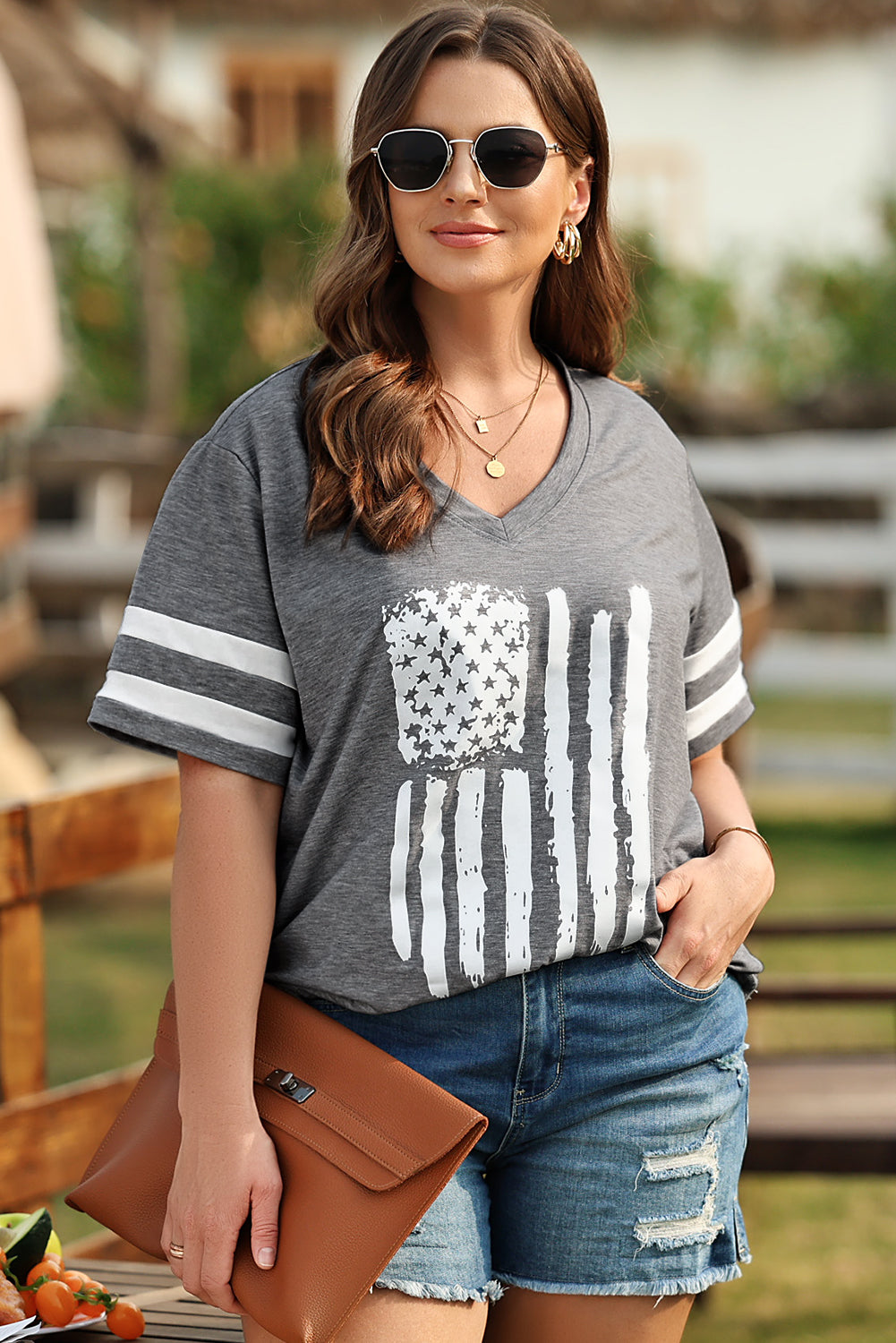 US Flag Graphic V-Neck Tee Plus Size