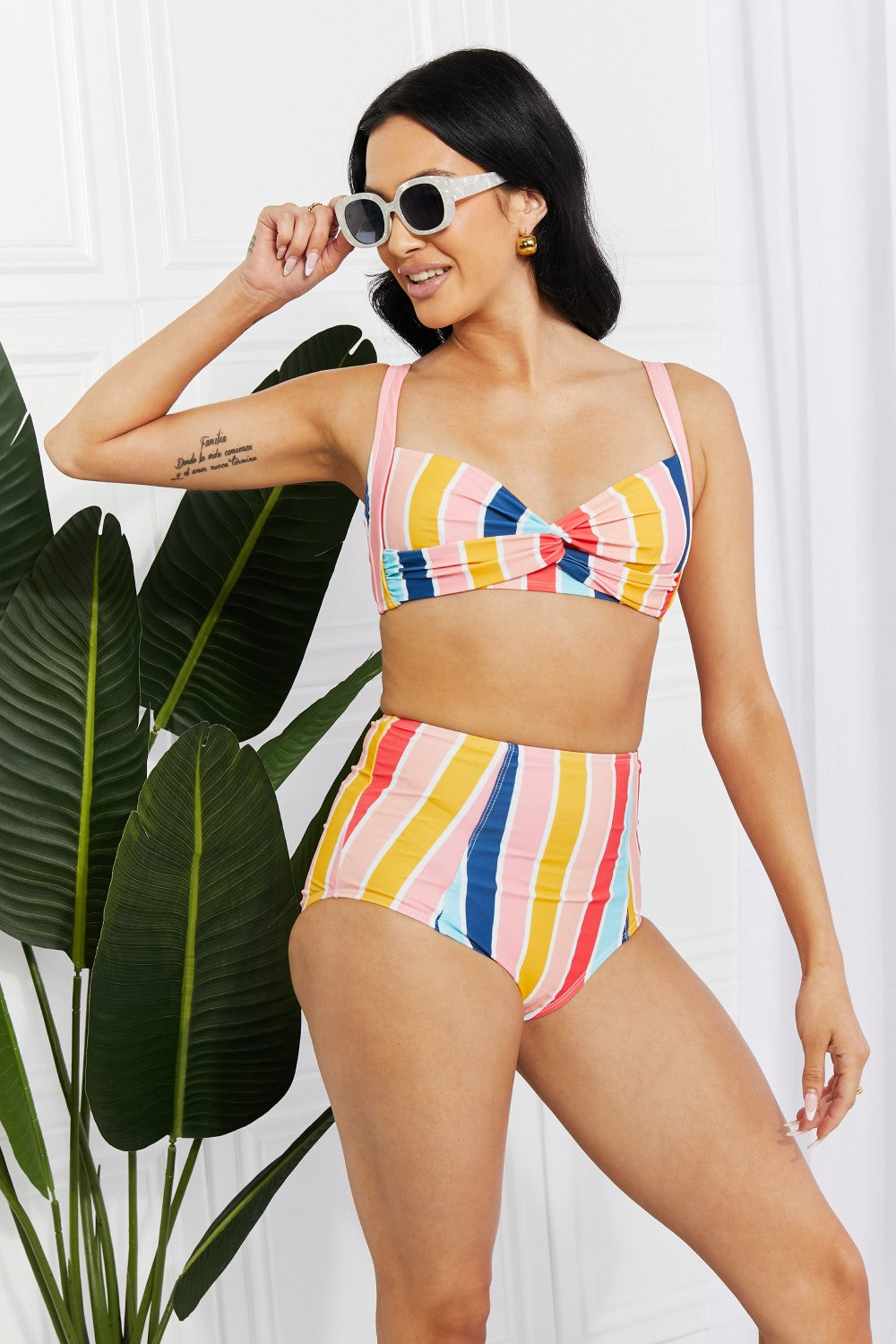 Take A Dip Twist High-Rise Bikini in Stripe Marina West Swim Full Size