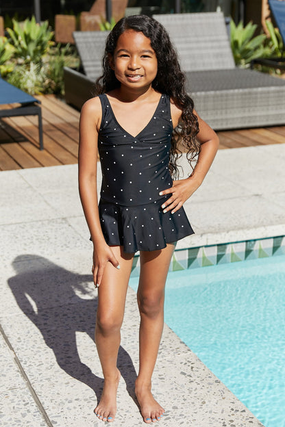 Clear Waters Swim Dress in Black/White Dot Marina West Swim