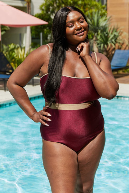 Wave Break Contrast Trim One-Piece in Wine Marina West Swim Full Size