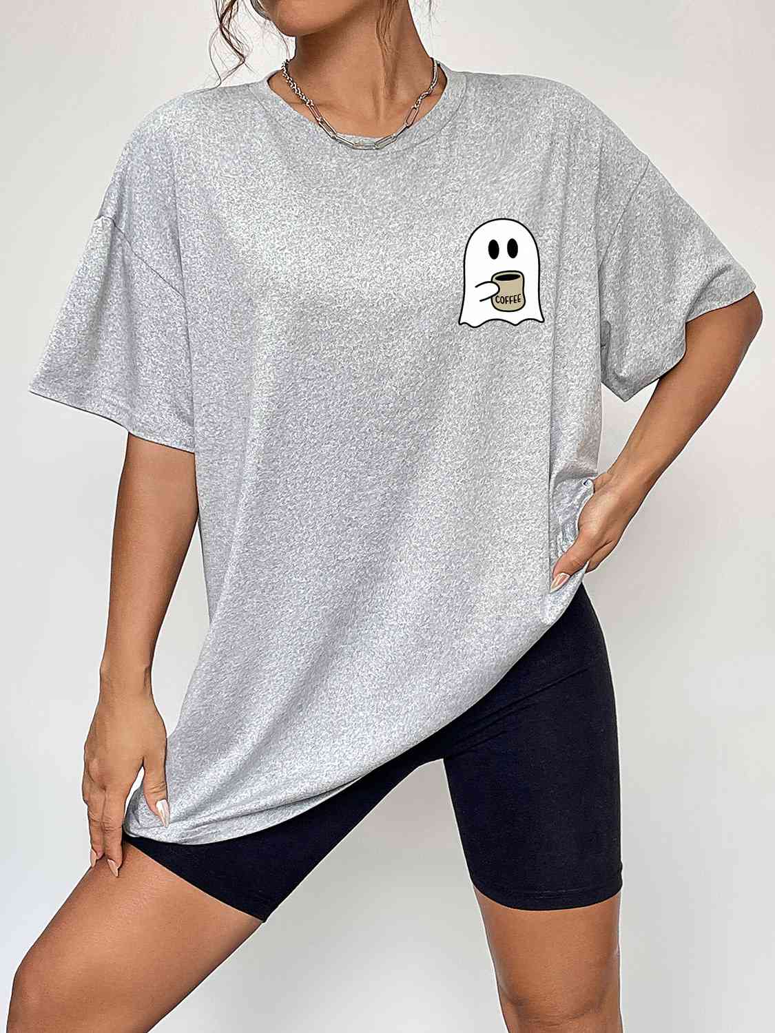 Round Neck Short Sleeve Ghost Graphic T-Shirt