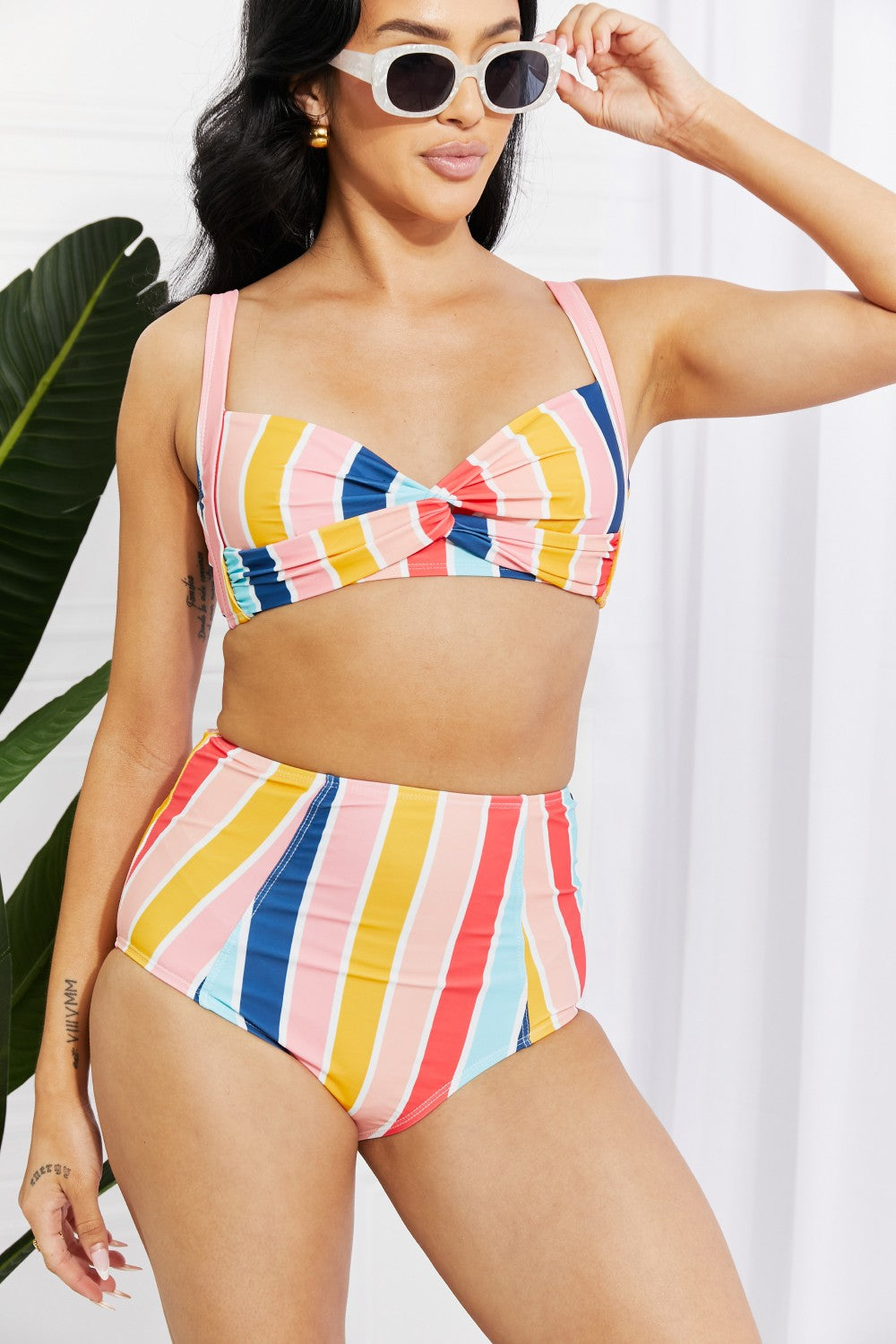 Take A Dip Twist High-Rise Bikini in Stripe Marina West Swim Full Size