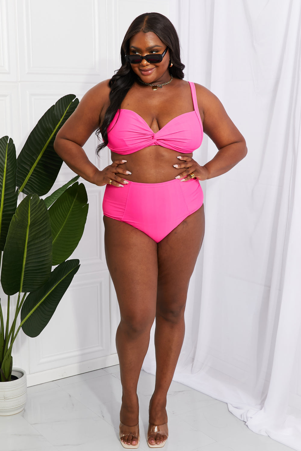 Take A Dip Twist High-Rise Bikini in Pink Marina West Swim Full Size