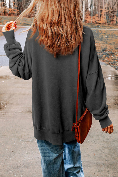 Dropped Shoulder Round Neck Long Sleeve Sweatshirt