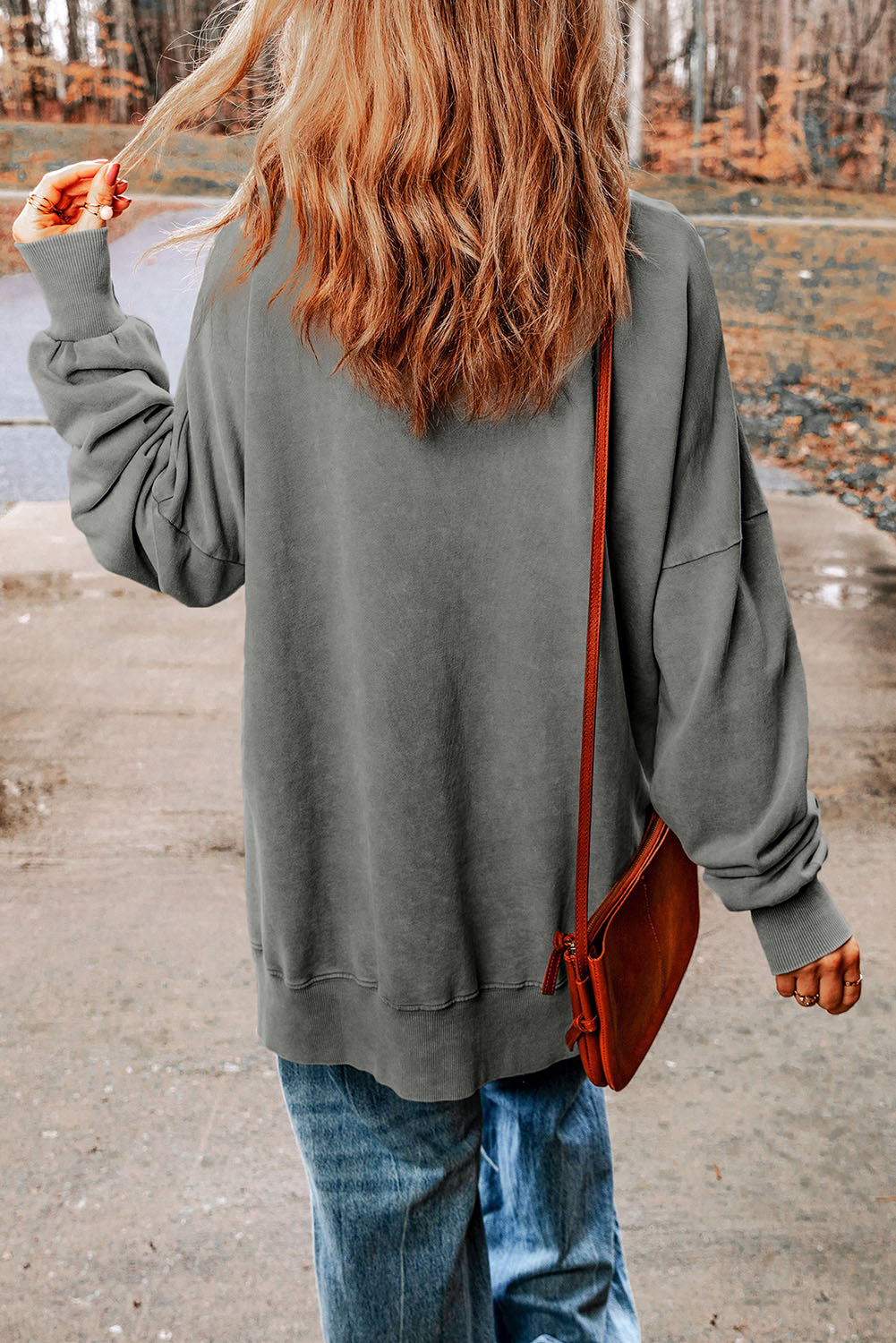 Dropped Shoulder Round Neck Long Sleeve Sweatshirt