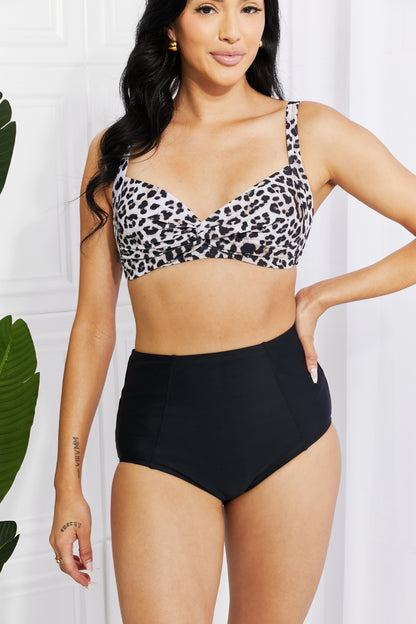 Take A Dip Twist High-Rise Bikini in Leopard Marina West Swim Full Size