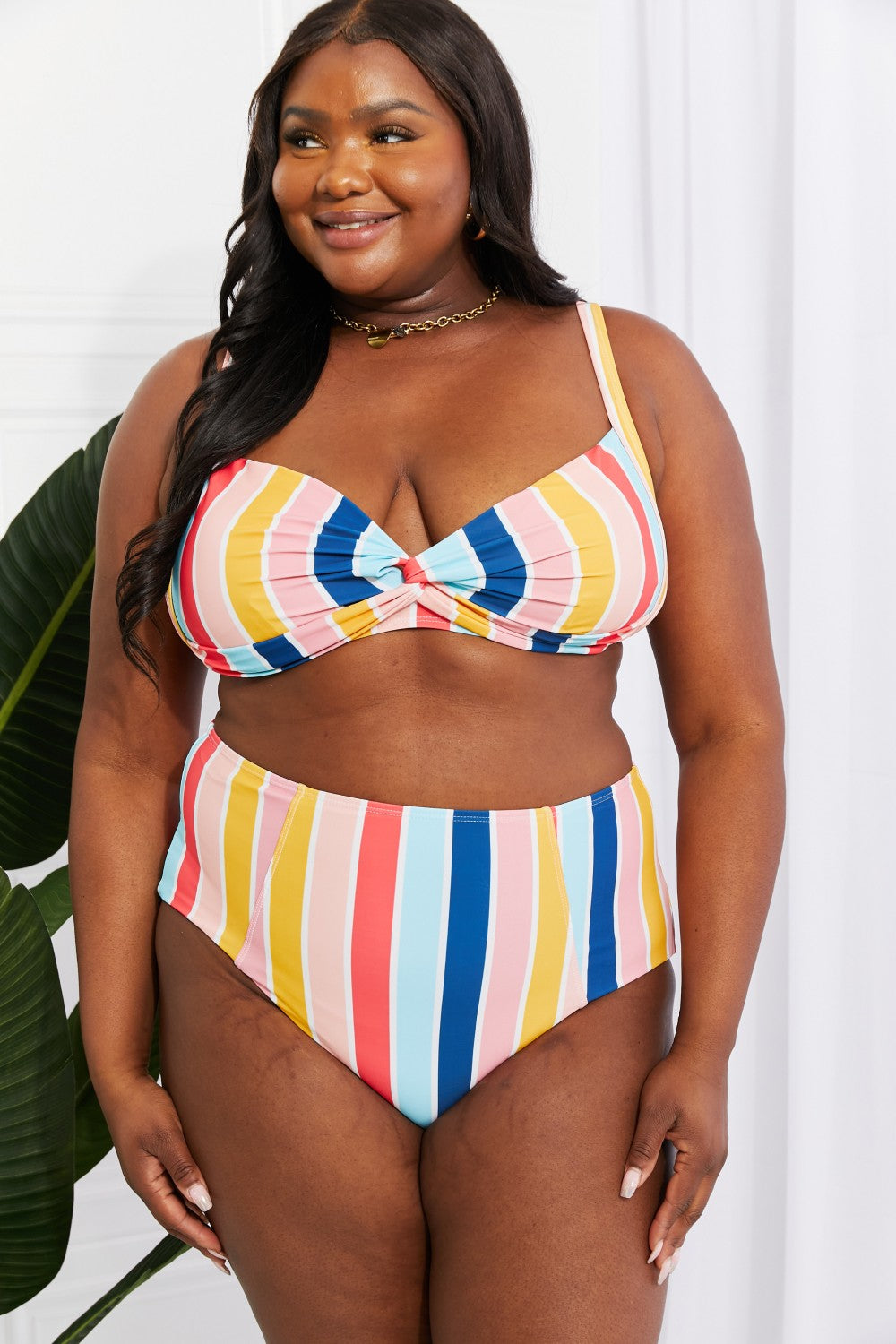 Take A Dip Twist High-Rise Bikini in Stripe Marina West Swim Full Size