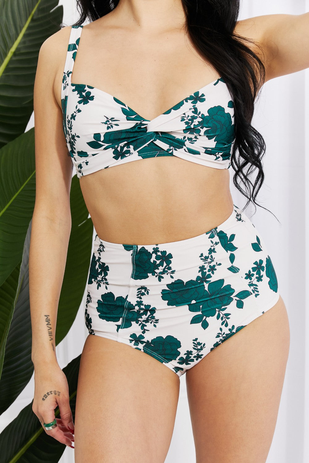 Take A Dip Twist High-Rise Bikini in Forest Marina West Swim Full Size