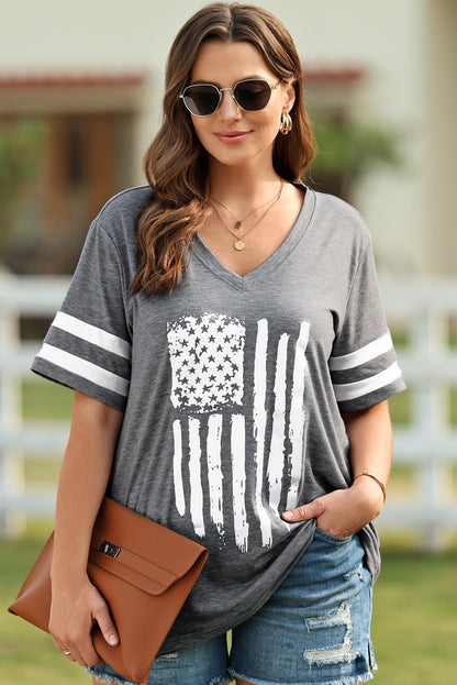 US Flag Graphic V-Neck Tee Plus Size