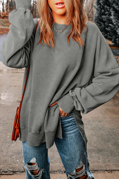 Dropped Shoulder Round Neck Long Sleeve Sweatshirt