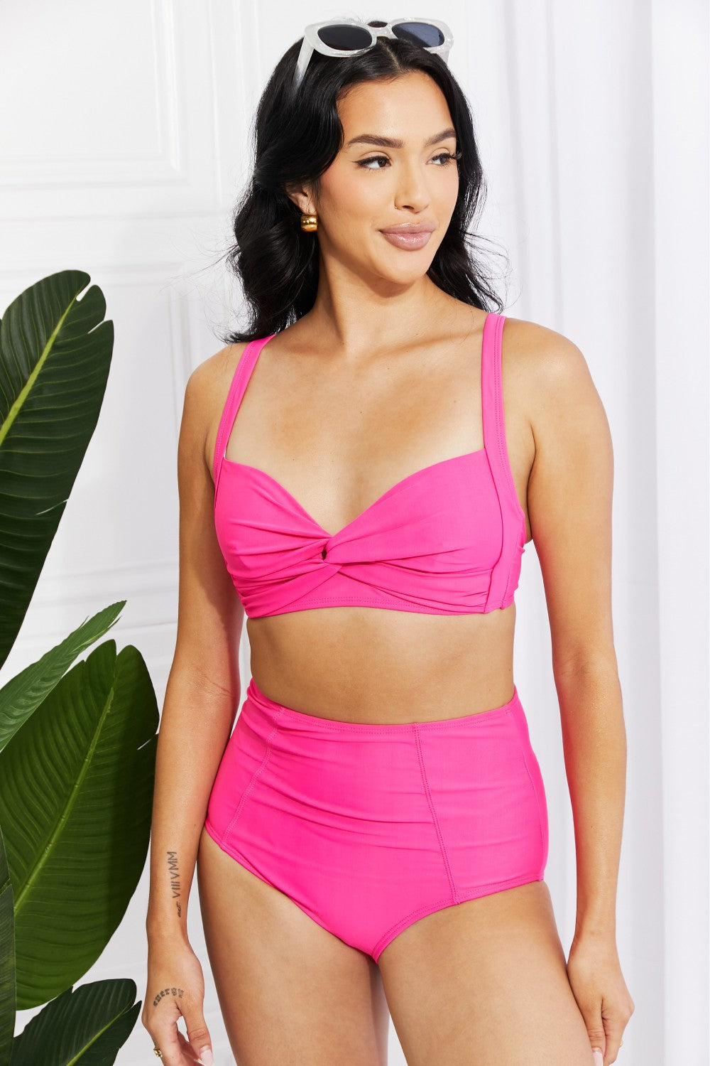 Take A Dip Twist High-Rise Bikini in Pink Marina West Swim Full Size